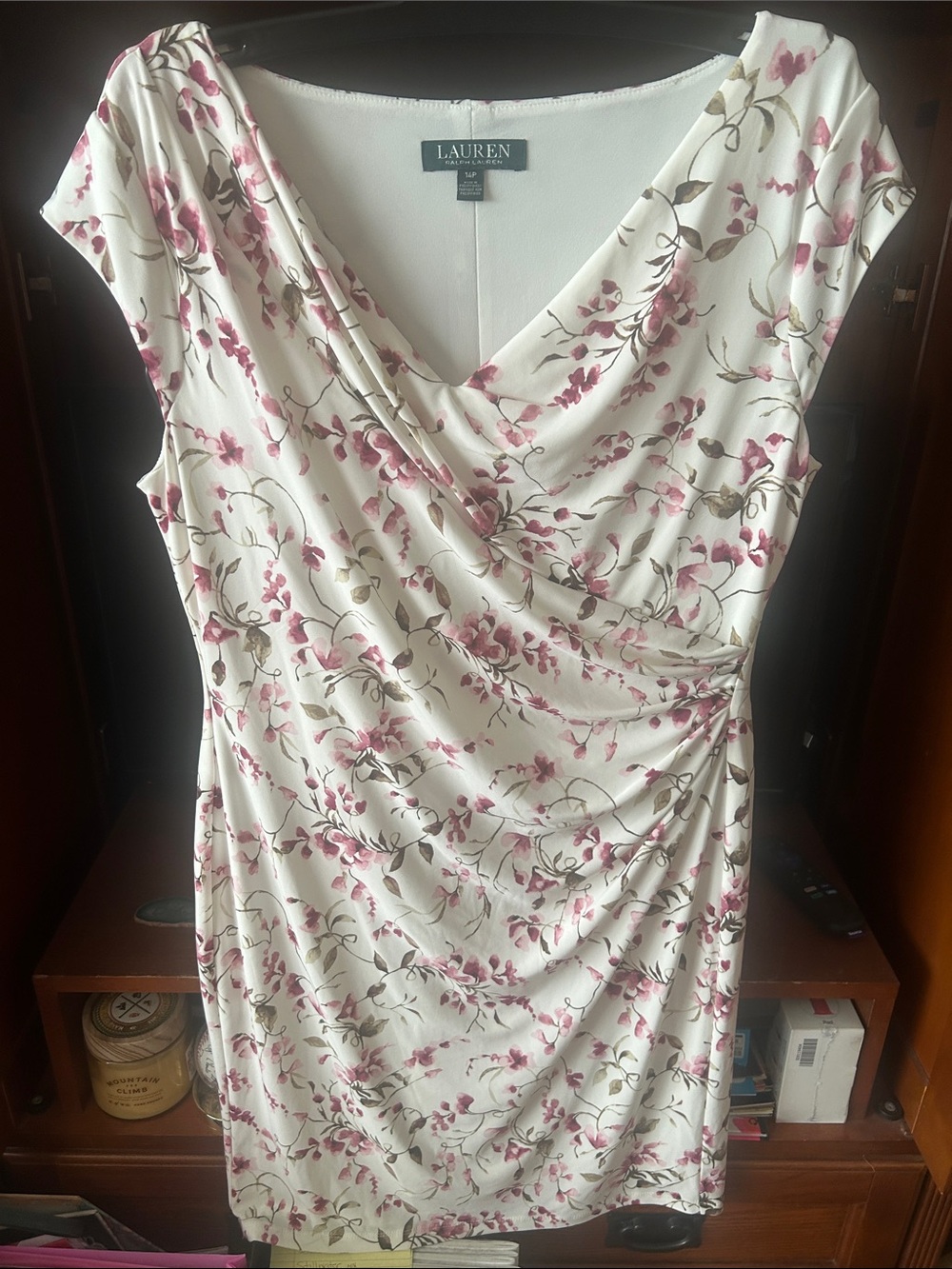 Lauren Ralph Lauren Cream Midi Dress with Pink Floral Print
